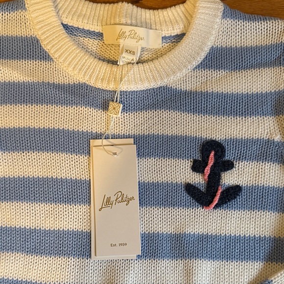 Lilly Pulitzer Blue and White Striped Crew Neck Sweater - Picture 3 of 3